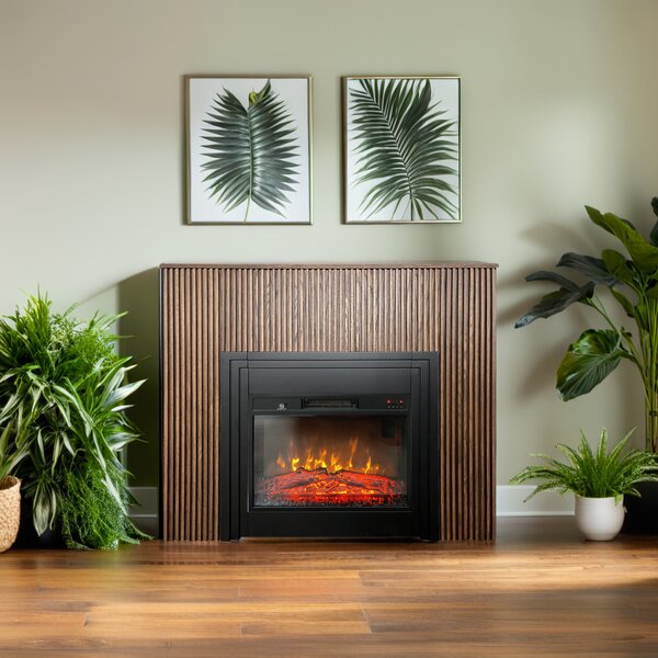 Semineu electric 3D cu riflaje ElectricSun LAMELIA stejar inchis, cu sunet, 3 culori, Wi-Fi cu APP internet, L120xH102cm