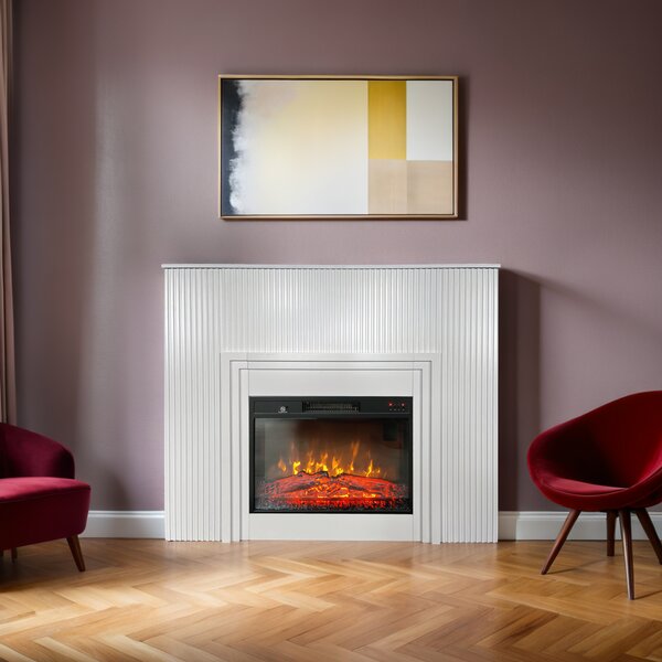 Semineu electric 3D cu riflaje ElectricSun LAMELIA alb, cu sunet, 3 culori, Wi-Fi cu APP internet, L120xH102cm
