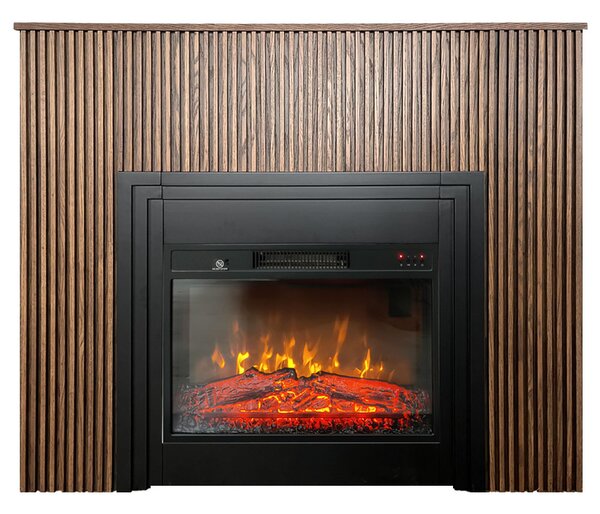 Semineu electric 3D cu riflaje ElectricSun LAMELIA stejar inchis, cu sunet, 3 culori, Wi-Fi cu APP internet, L120xH102cm