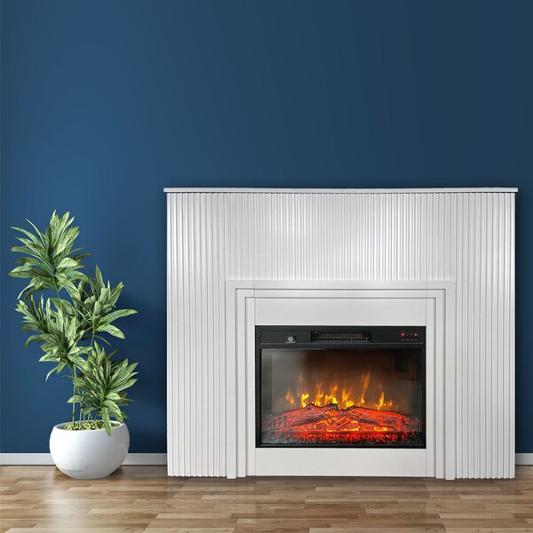 Semineu electric 3D cu riflaje ElectricSun LAMELIA alb, cu sunet, 3 culori, Wi-Fi cu APP internet, L120xH102cm