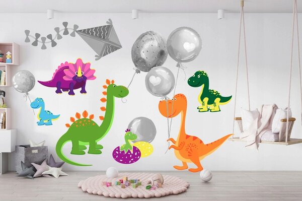Autocolant colorat vesel de perete cu dinozauri 80 x 160 cm