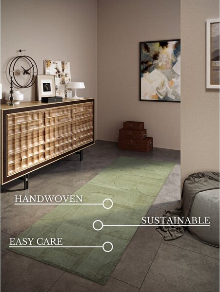 Covor tip traversă verde țesut manual din lână 80x250 cm Alexis – Villeroy&Boch
