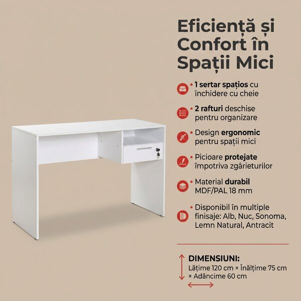 Birou Adore Concept, 120x75x60 cm
