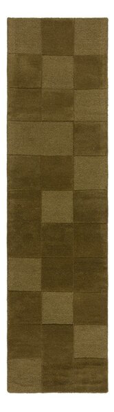 Covor tip traversă kaki țesut manual din lână 60x230 cm Checkerboard – Flair Rugs