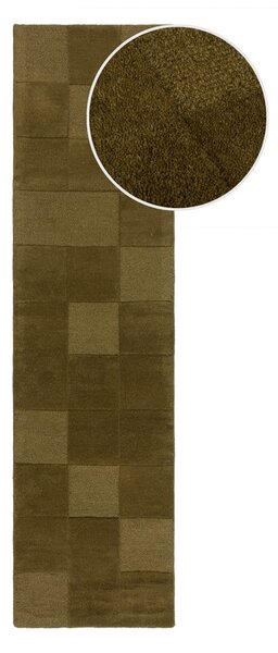 Covor tip traversă kaki țesut manual din lână 60x230 cm Checkerboard – Flair Rugs