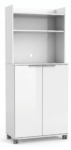 Dulap Multifunctional Adore Diamond, 2 usi, 6 rafturi, cu rotile, Alb Lucios, 73x172x36 cm
