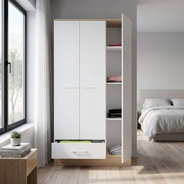 Dulap Haine Adore Base, 3 usi, 1 sertar, Alb, 103x198x52 cm