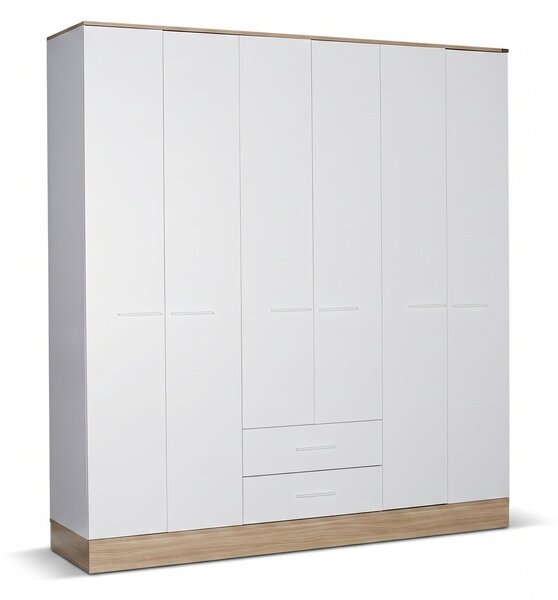 Dulap Haine Adore Base, 6 usi, 2 sertare, Alb, 206x224x52 cm