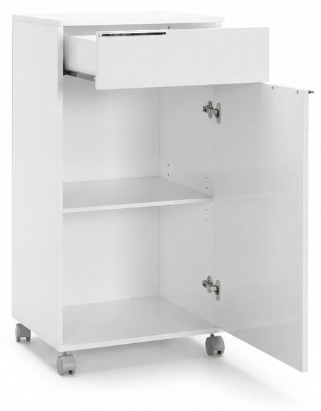 Corp Mobil Adore Diamond, cu usa, sertar si rotile, Alb, 50x100x40 cm