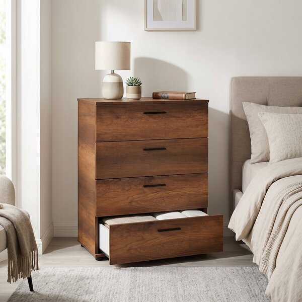 Comoda Adore Trendline, 4 sertare, Alb - Nuc, 73x96x44 cm