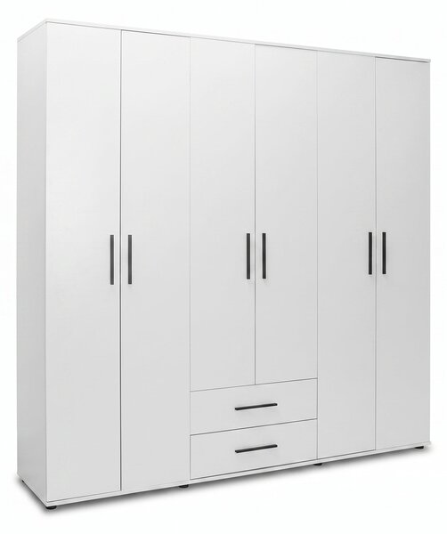 Dulap Haine Adore White, 6 usi, 2 sertare, Alb, 206x213x52 cm