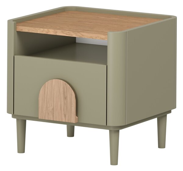 Noptieră Amilio 50 cm cu sertar - eucalipt / stejar baltic dune / mânere stejar natural
