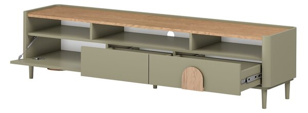 Comodă TV Amilio 200 cm cu sertare - eucalipt / stejar baltic dune / mânere stejar natural