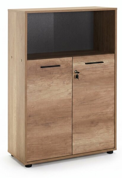Biblioteca Adore New York, 2 usi cu cheie, 3 rafturi, Natur - Sonoma, 72x110x34 cm