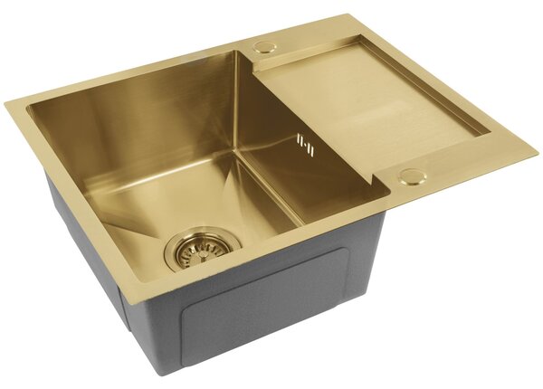 Rea Paul, chiuvetă din oțel cu 1 compartiment 600x480x185 mm, auriu mat, ZLE-06010