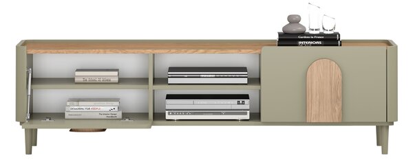 Comodă TV Amilio 170 cm cu sertar - eucalipt / stejar baltic dune / mânere stejar natural
