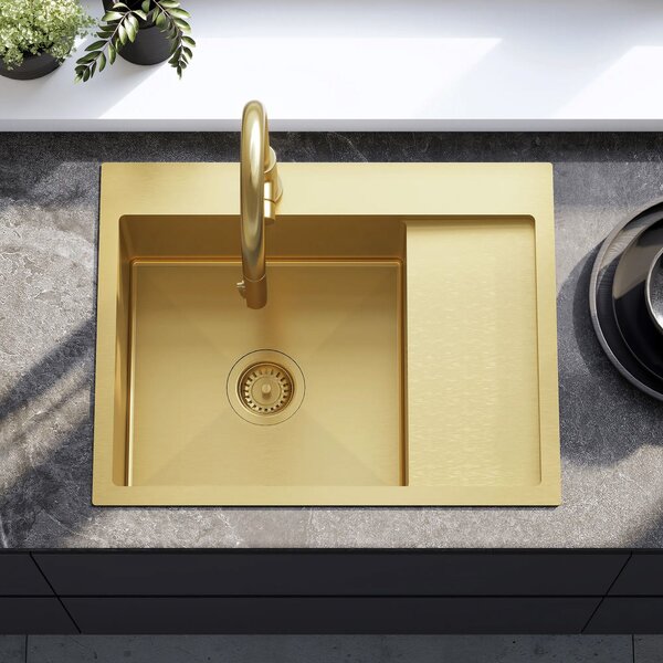 Rea Fin, chiuvetă din oțel cu 1 compartiment 620x480x185 mm, auriu mat, ZLE-06013