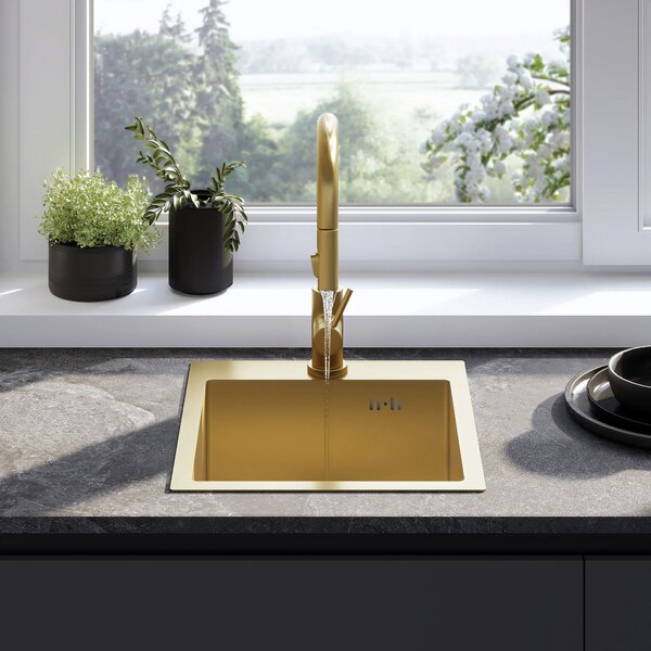 Rea Leo, chiuvetă din oțel cu 1 compartiment 400x450x185 mm, auriu mat, ZLE-06001