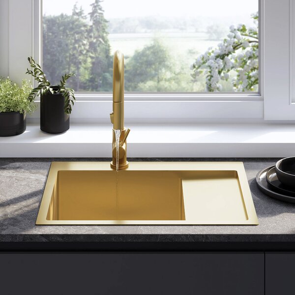 Rea Fin, chiuvetă din oțel cu 1 compartiment 620x480x185 mm, auriu mat, ZLE-06013