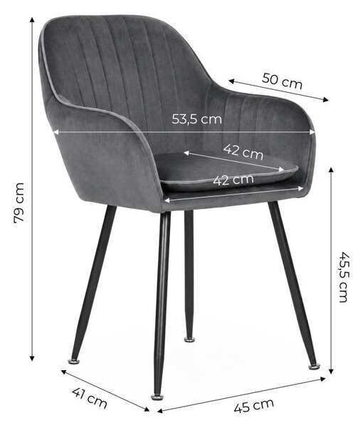 2 scaune de sufragerie tapițate, cu cotiere – velur de culoare grafit