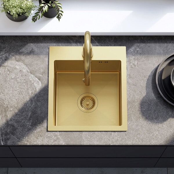 Rea Leo, chiuvetă din oțel cu 1 compartiment 400x450x185 mm, auriu mat, ZLE-06001