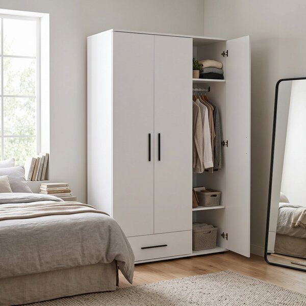 Dulap Haine Adore Trendline, 3 usi, 1 sertar, Alb - Stejar, 103x187x52 cm