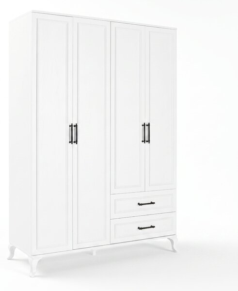Dulap Haine Adore Country, 4 usi cu 2 sertare, Alb, 137x199x51 cm