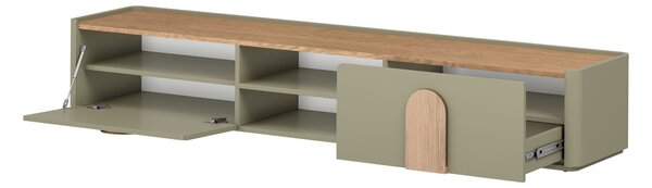 Comodă TV cu sertar Amilio 220 cm - eucalipt / stejar baltic dune / mânere stejar natural