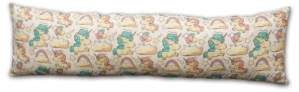 Perna pentru dormit lateral cu husa din bumbac detasabila 145x45 cm Kidizi Beige Unicorn