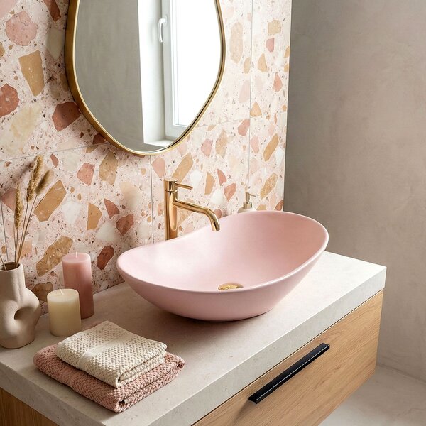 Lavoar pentru blat Rea Royal Powder Pink Matt