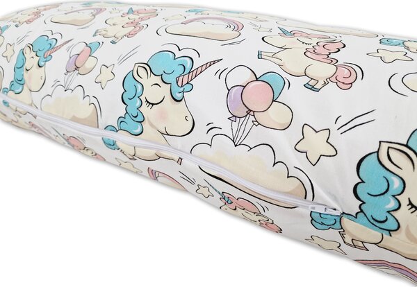 Perna pentru dormit lateral cu husa din bumbac detasabila 145x45 cm Kidizi Beige Unicorn