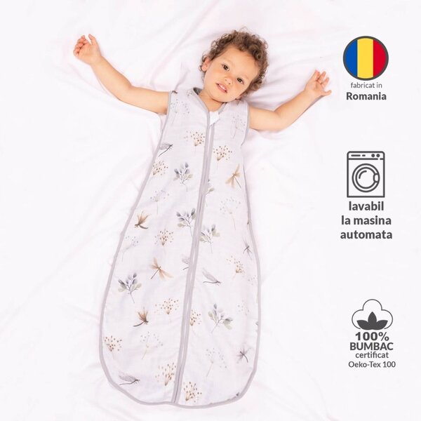 Set 2 saci de dormit copii de vara din muselina Kidizi Dragonfly Birdy 90 cm, 100% bumbac, 6-24 luni 0.5 TOG