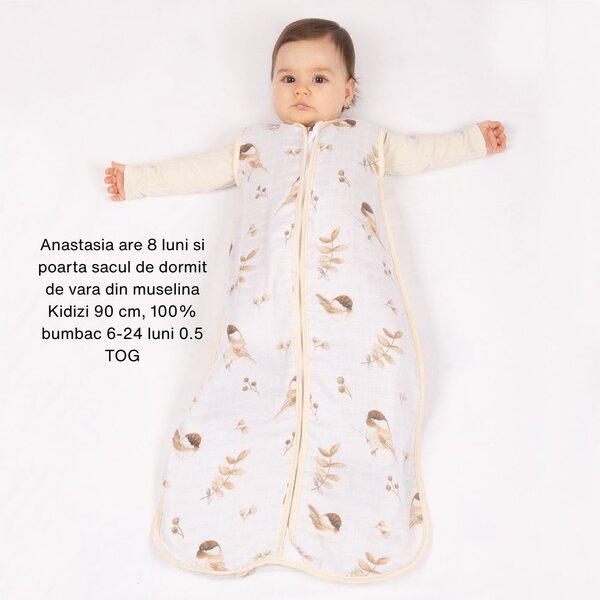 Set 2 saci de dormit copii de vara din muselina Kidizi Dragonfly Birdy 90 cm, 100% bumbac, 6-24 luni 0.5 TOG