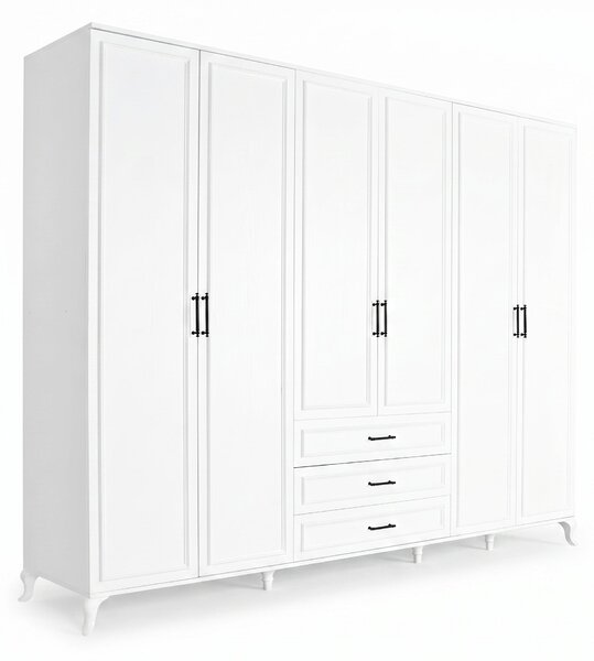Dulap Haine Adore Country, 6 usi cu 3 sertare, Alb, 240x224x62 cm