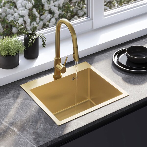 Rea Leo, chiuvetă din oțel cu 1 compartiment 500x450x185 mm, auriu mat, ZLE-06004