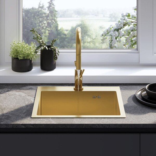 Rea Leo, chiuvetă din oțel cu 1 compartiment 500x450x185 mm, auriu mat, ZLE-06004