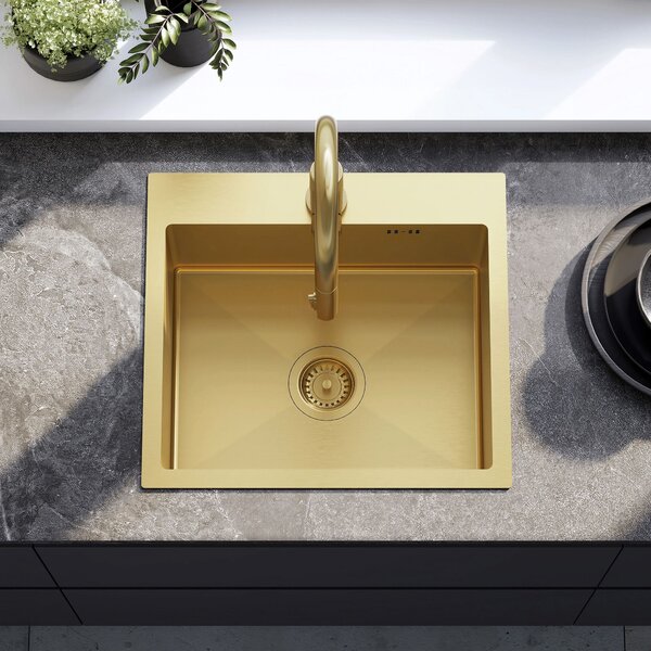 Rea Leo, chiuvetă din oțel cu 1 compartiment 500x450x185 mm, auriu mat, ZLE-06004