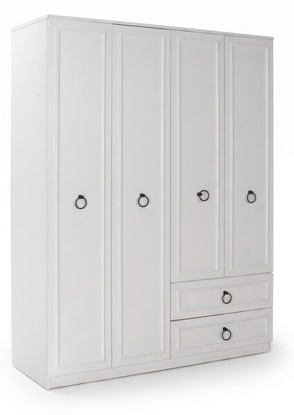 Dulap Haine Adore Hampton, 4 usi si 2 sertare, Alb, 140x185x52 cm