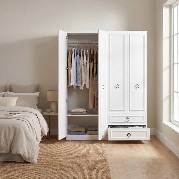 Dulap Haine Adore Hampton, 4 usi si 2 sertare, Alb, 140x185x52 cm