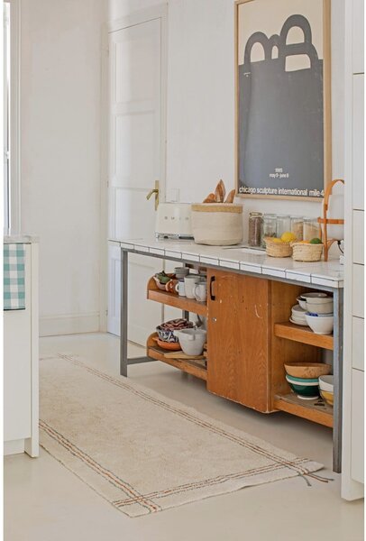 Covor tip traversă crem lavabil/țesut manual din bumbac 80x230 cm Cuisine Natural – Lorena Canals