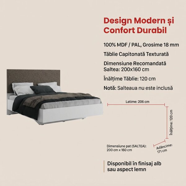 Pat dublu Adore Oryana, 171x120x206 cm