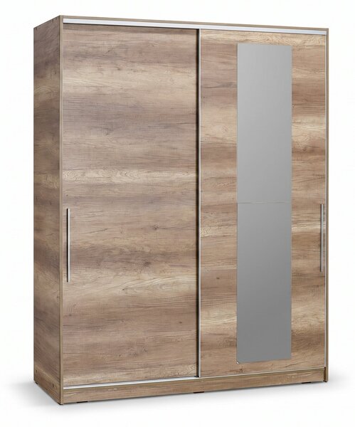Dulap Haine Adore Elit XL, 2 usi glisante cu oglinda si 3 umarase, Lemn, Natural - Sonoma, 160x207x60 cm