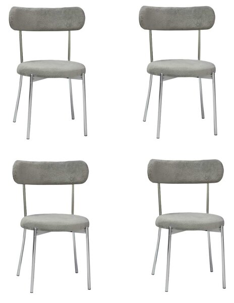 Set 4 Scaune Bucătărie Lana Gri, tapițate cu stofă boucle, picioare metalice crom, 83×53×43 cm