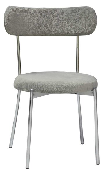 Set 6 Scaune Bucătărie Lana Gri, tapițate cu stofă boucle, picioare metalice crom, 83×53×43 cm