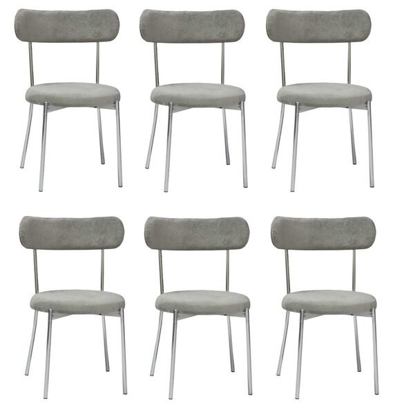 Set 6 Scaune Bucătărie Lana Gri, tapițate cu stofă boucle, picioare metalice crom, 83×53×43 cm