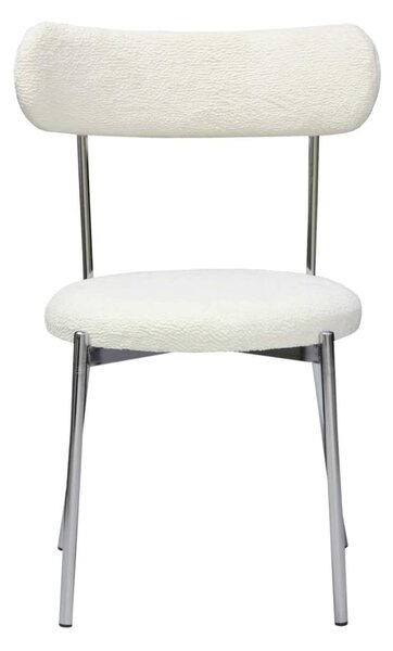 Set 6 Scaune Bucătărie Lana Alb, tapițate cu stofă boucle, picioare metalice crom, 83×53×43 cm