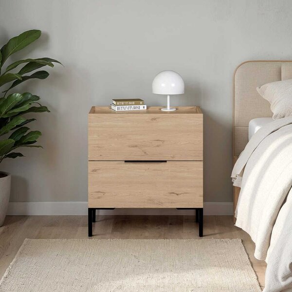Noptiera Adore Oryana, 2 sertare, Alb - Nuc, 55x59x44 cm