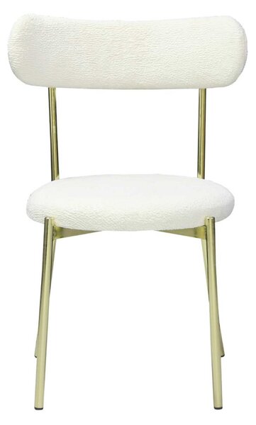 Set 6 Scaune Bucătărie Lana Alb, tapițate cu stofă boucle, picioare metalice gold, 83×53×43 cm