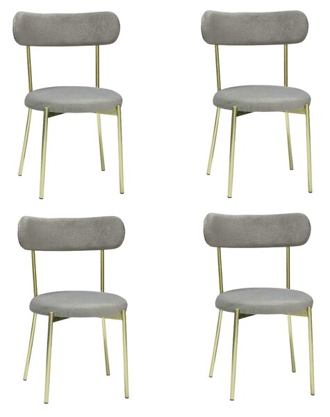 Set 4 Scaune Bucătărie Lana Gri, tapițate cu stofă boucle, picioare metalice gold, 83×53×43 cm