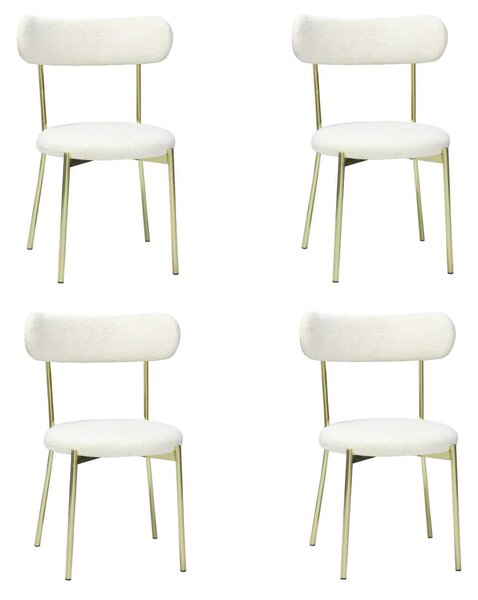 Set 4 Scaune Bucătărie Lana Alb, tapițate cu stofă boucle, picioare metalice gold, 83×53×43 cm